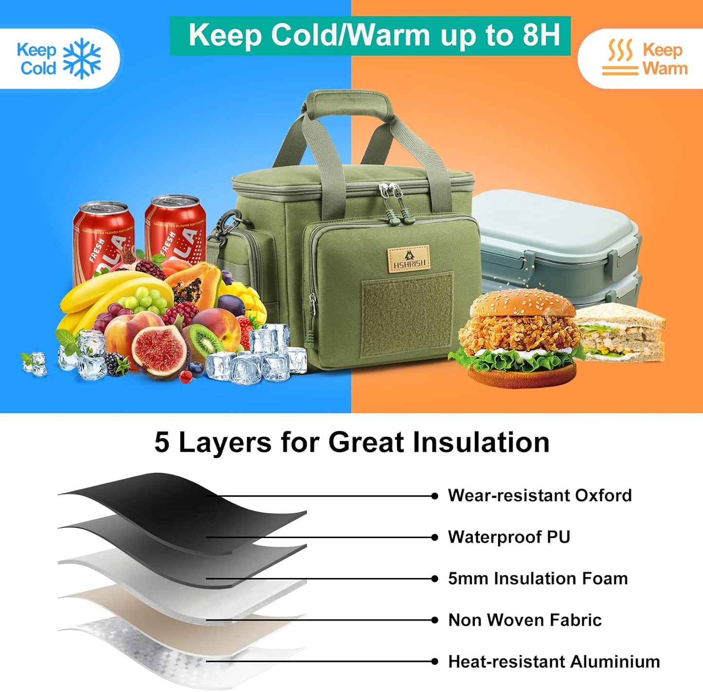 HSHRISH Tactical Large Lunch Bag for Men,Leakproof Insulated Lunch Box, Durable Soft Cooler Bag with Shoulder Strap Lunch Pail for Work Shifts Outdoor