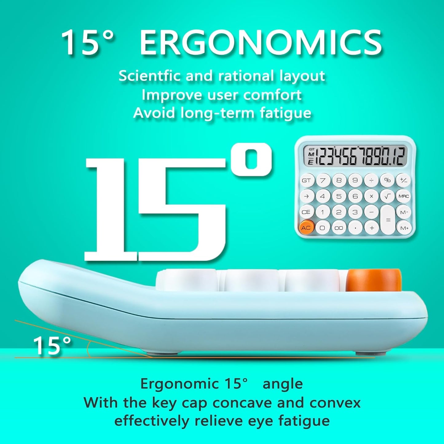 VEWINGL Mechanical Switch Calculator, 12 Digit Large LCD Display and Buttons, Great for Everyday Life and Basic Office Work, with Battery