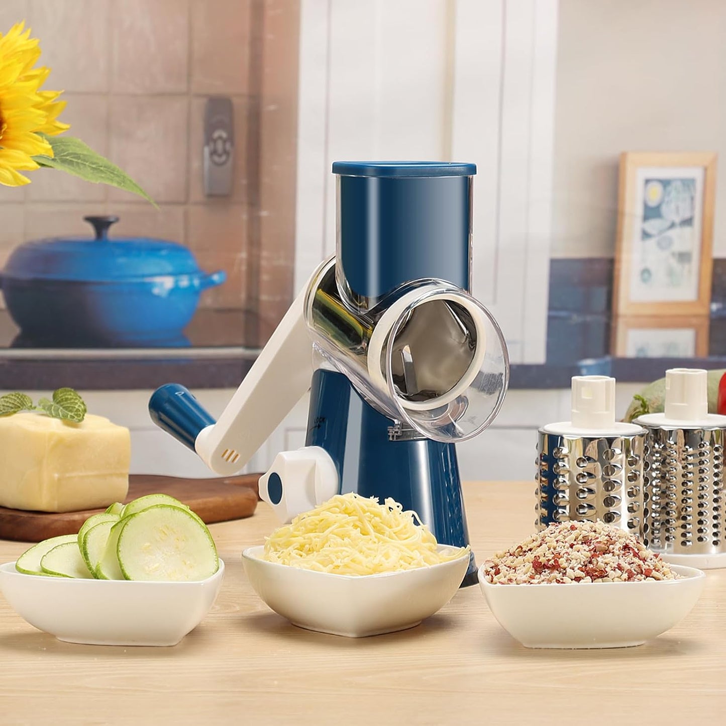 Purilite Select Rotary Cheese Grater with 3 Stainless Steel Blades