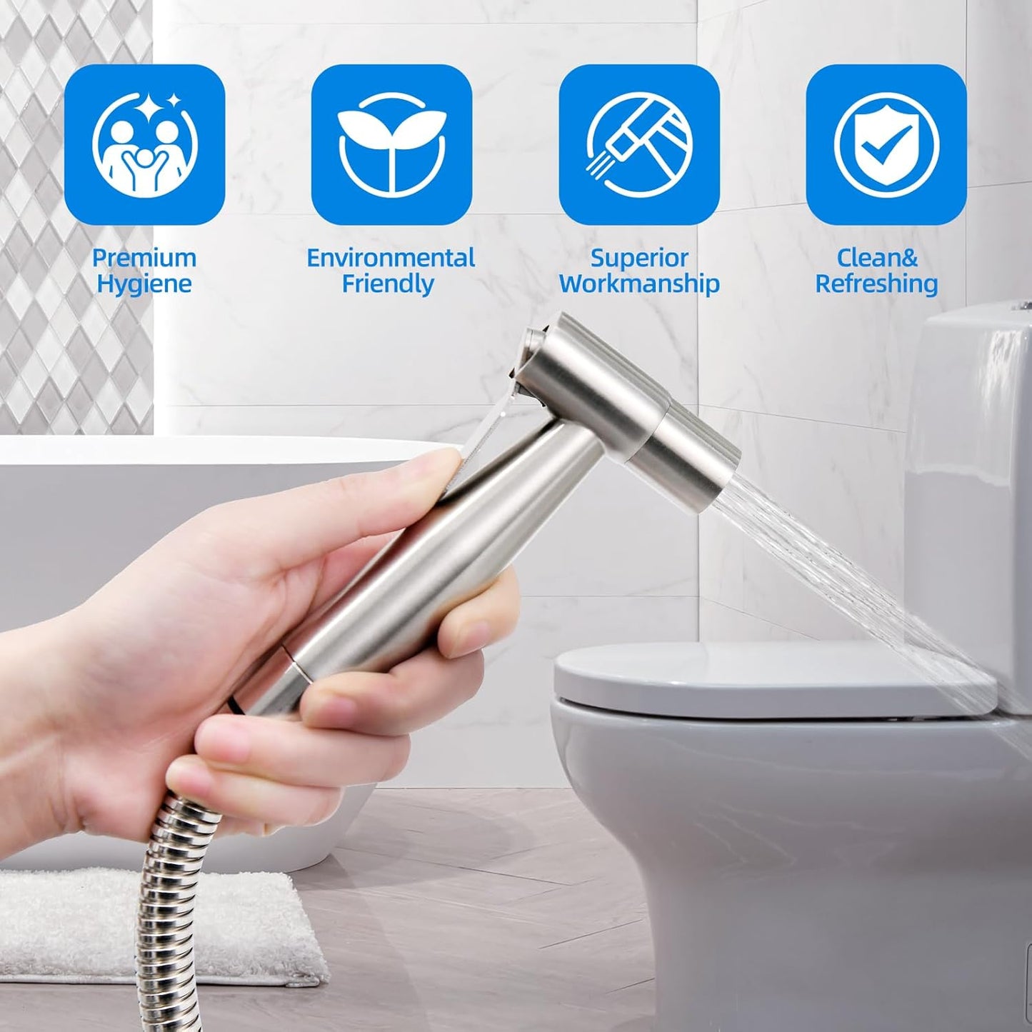 Arofa Handheld Bidet Sprayer for Toilet-Adjustable Water Pressure Control with Bidet Hose for Feminine Wash, Stainless Steel Brushed Nickel Cloth Diaper Bidet Toilet Sprayer for Baby Wash