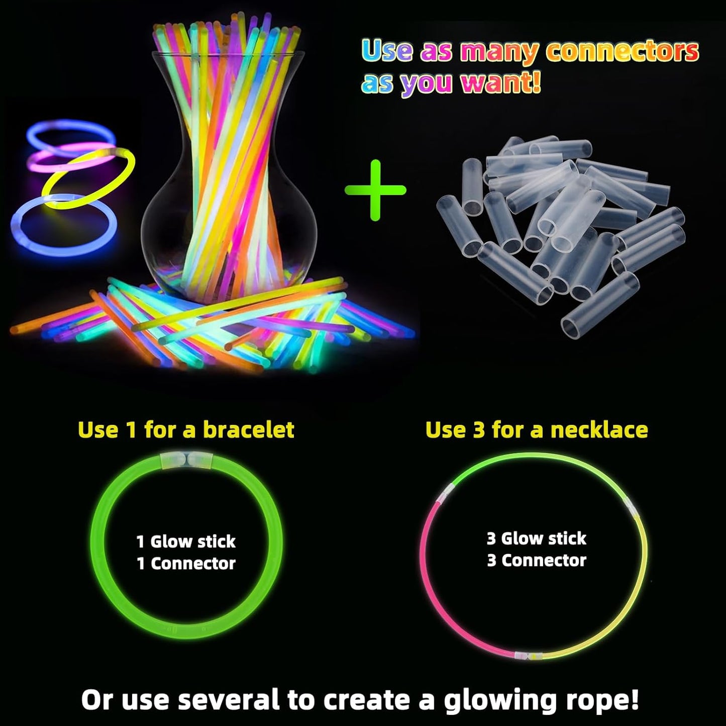 200 PCS Glow Sticks Bulk 8" Glowsticks, Glow Stick Bracelets Necklaces, Glow Party Supplies, Neon Glow Sticks, Glow in the Dark, Glowsticks Party Favors Light-up, Christmas, Easter