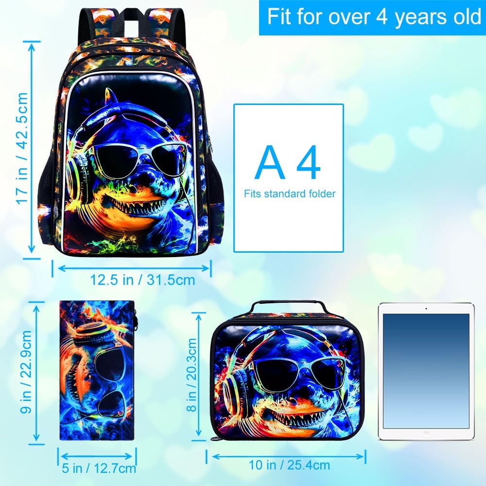 3pcs Backpack for Boys and Girls, 16” Kids Kindergarten Bookbag with Lunch Box, Cute Elementary Backpacks for Boy Girl
