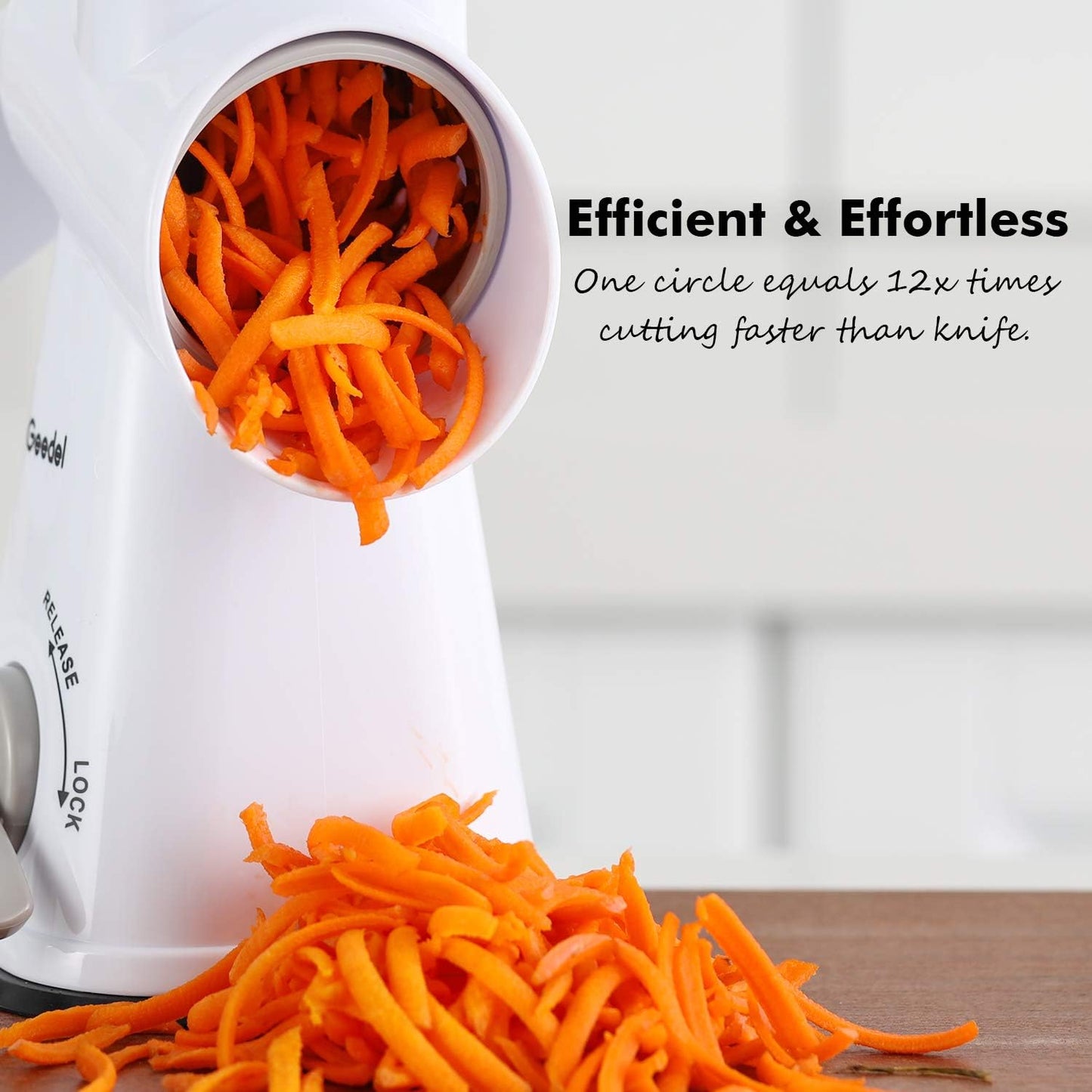 Geedel Kitchen Cheese Grater, Rotary Mandoline Vegetable Slicer with Interchangeable Blades, Easy to Use Rotary Grater Slicer for Fruit, Vegetables, Nuts