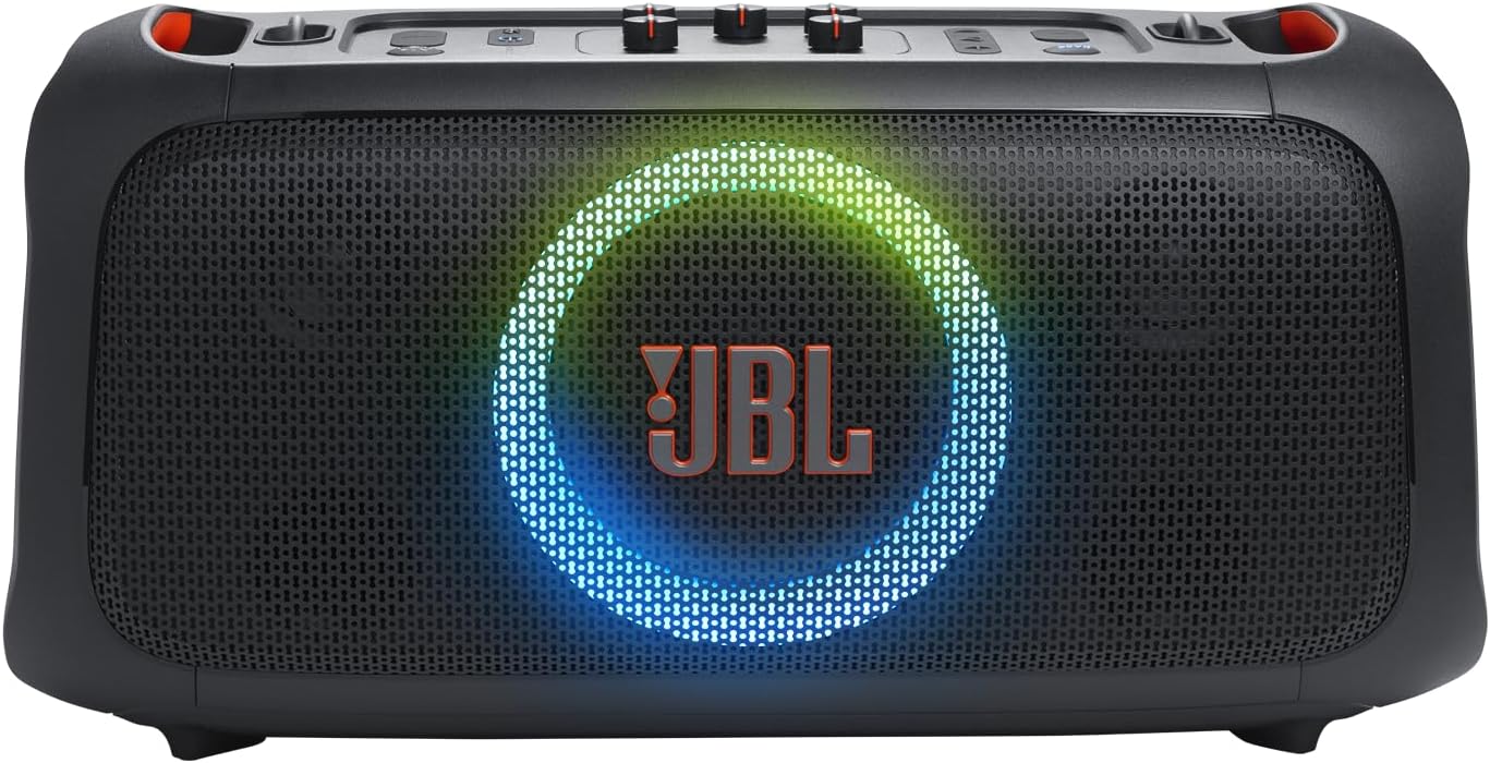 JBL PartyBox On-The-Go Essential - Portable Party Speaker with Built-in Lights and Wireless mic, Amazing JBL Pro Sound, IPX4 splashproof Protection, 6 Hours of Playtime, Convenient Shoulder Strap