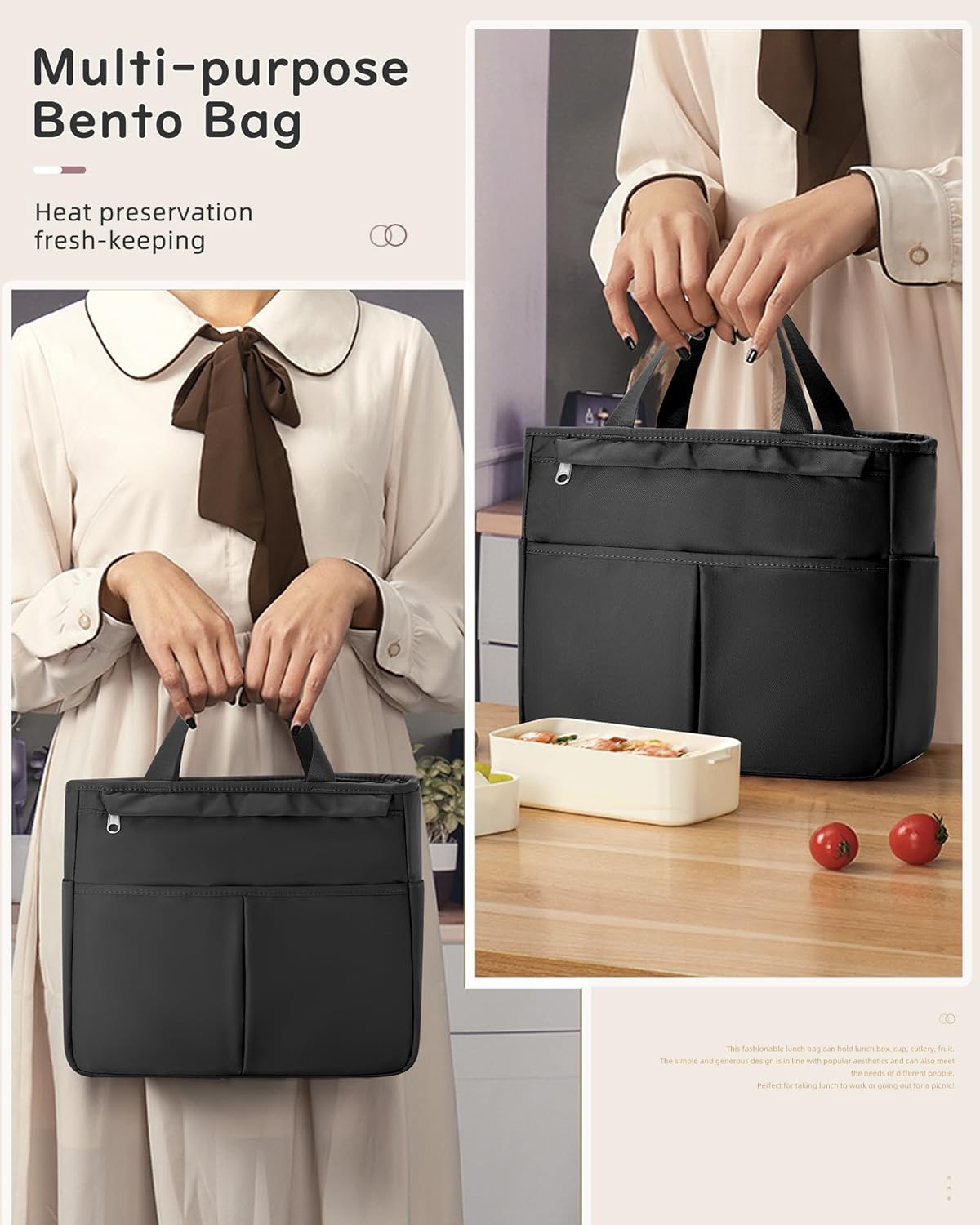 Lunch Bag Insulated Lunch Box Leakproof Lunch Tote Bags for Women Men,Portable Thermal Cooler Bag Lunch Containers with Shoulder Strap for Work, Family, Picnic, School, Outdoor,BBQ C2-Pinkpurple