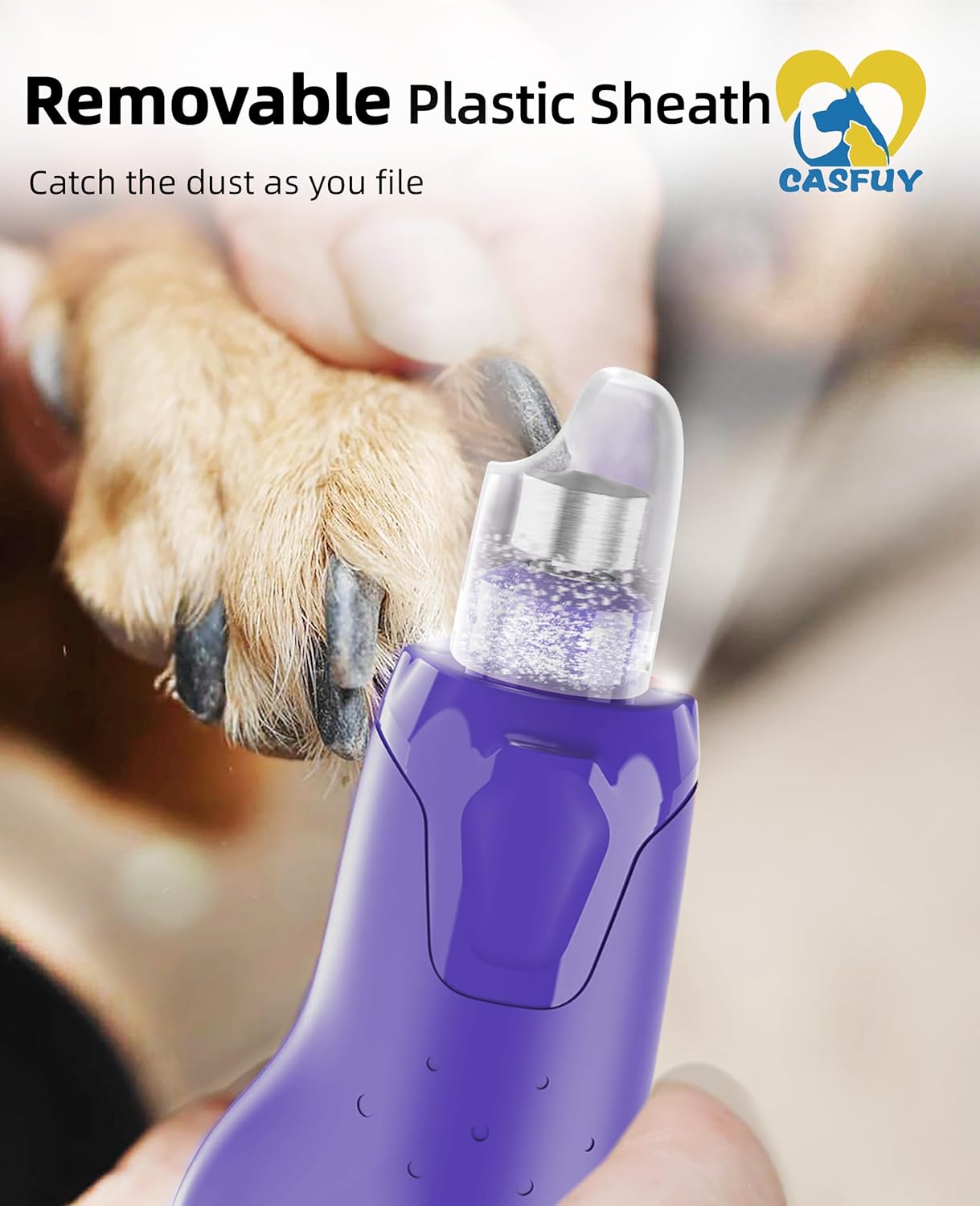 Casfuy Dog Nail Grinder Quiet - (45db)6-Speed Pet Nail Grinder with 2 LED Lights for Large Medium Small Puppy Dogs/Cats, Professional 3 Ports Rechargeable Electric Dog Nail Trimmer with Dust Cap(Blue)