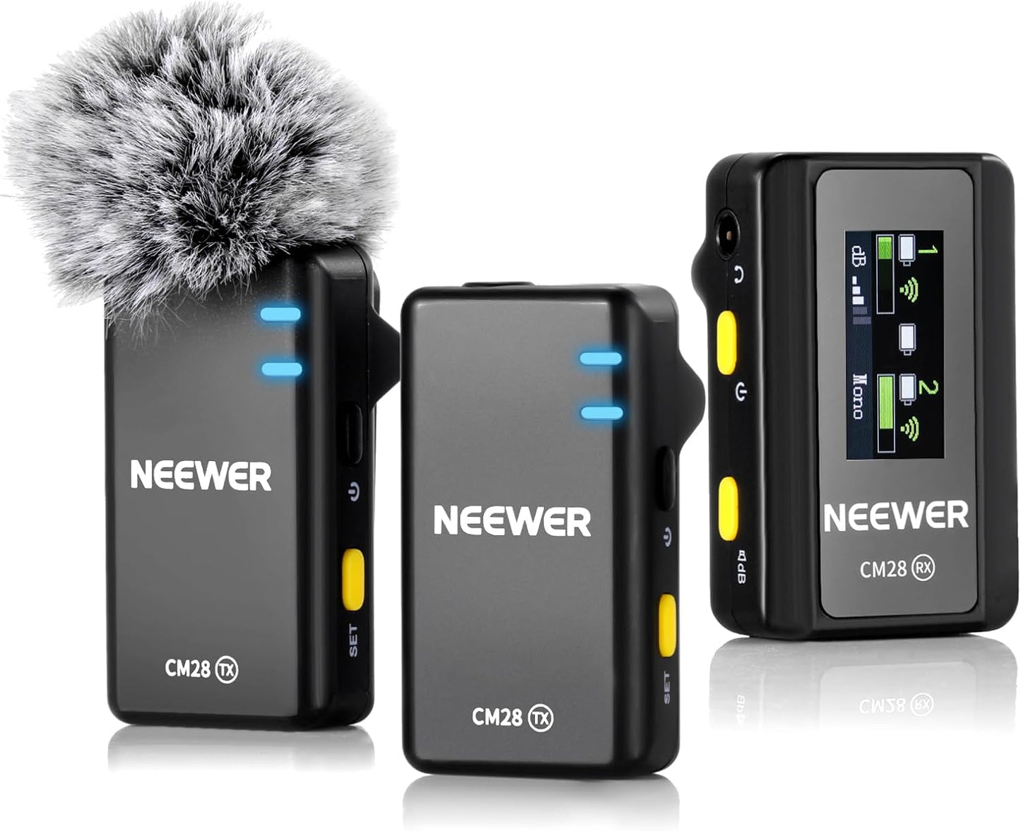 NEEWER CM28 Wireless Lavalier Microphone System with Charging Case, 1 Click Noise Canceling, 4GB Storage for 9Hrs of 48KHz 16 Bit Uncompressed Audio Lapel Mic Compatible with iPhone/Android/PC/Camera