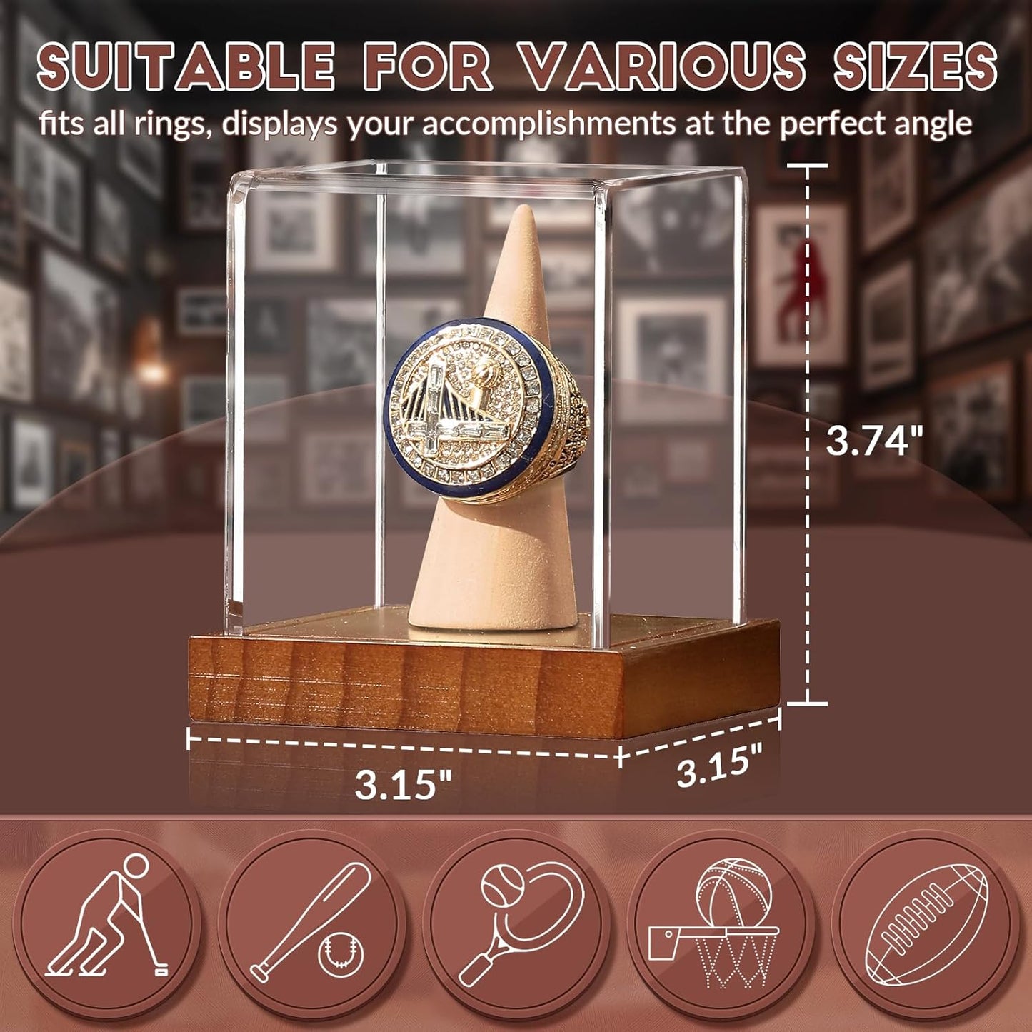 JupDec Baseball Display Case, Clear Cube Baseball Holder with Wooden Base, Autograph Baseball Stand Box for Single Ball, Acacia Wood, Brown, 1 Pack