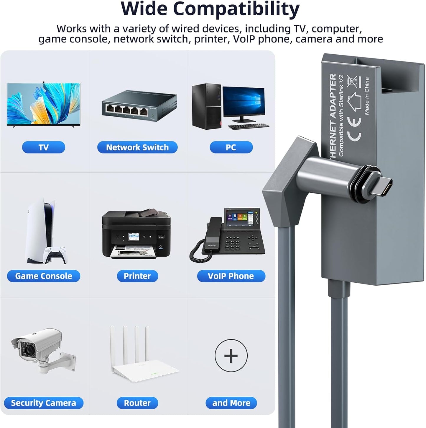 Starlink Ethernet Adapter Gen 2 (1pc Plug-and-Play), Starlink v2 ethernet Wired Extenders,Star Link External Network Connector