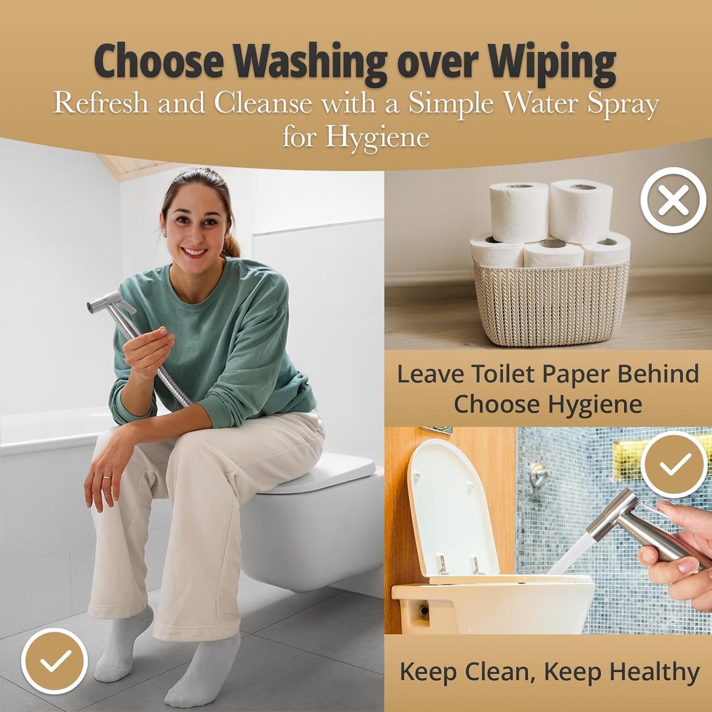 Plurvix Handheld Bidet Sprayer for Toilet – Adjustable Water Pressure, Stainless Steel Jet Spray Kit with Bidet Hose - Feminine Wash, Baby Cloth Diaper Cleaning, Muslim Shower – Wall or Toilet Mount