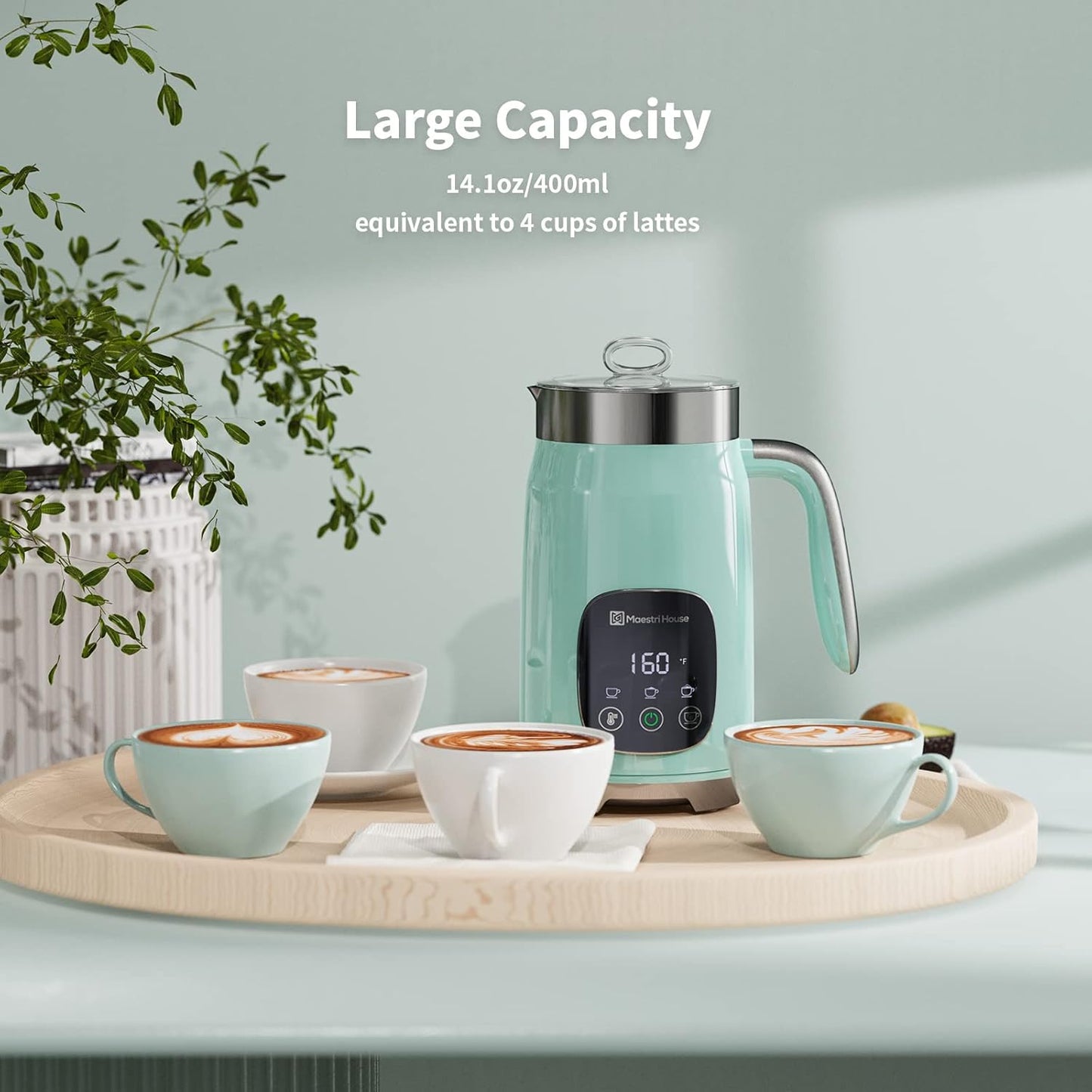 Maestri House Milk Frother, Variable Temp and Froth Thickness Milk Frother and Steamer, 14.1OZ/400ML Smart Touch Control Foam Maker, Memory Function for Latte, Warm Milk, Hot Chocolate,DualFro 400