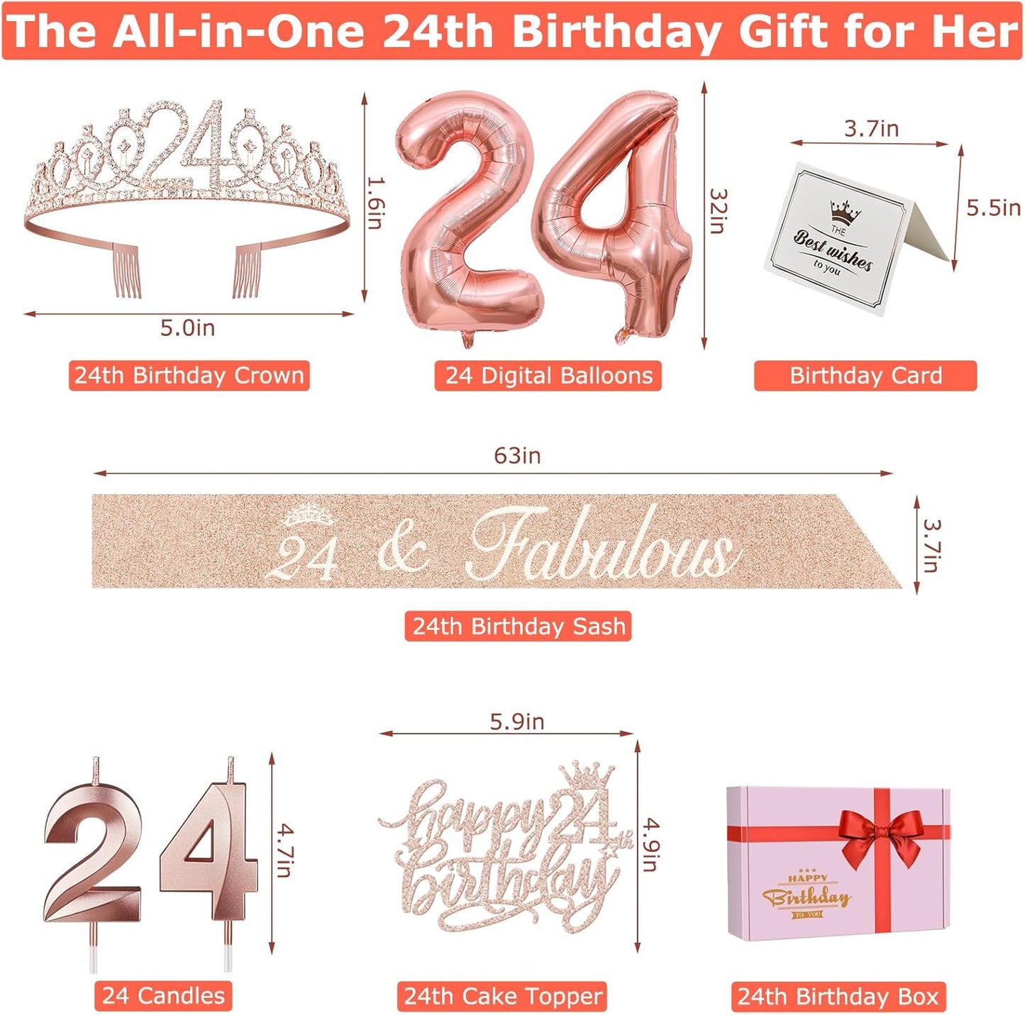 65th Birthday Decorations for Women, Including 65th Birthday Sash and Crown, Cake Topper and Candles, Number Balloons Rose Gold, 65 Year Old Gifts for Women