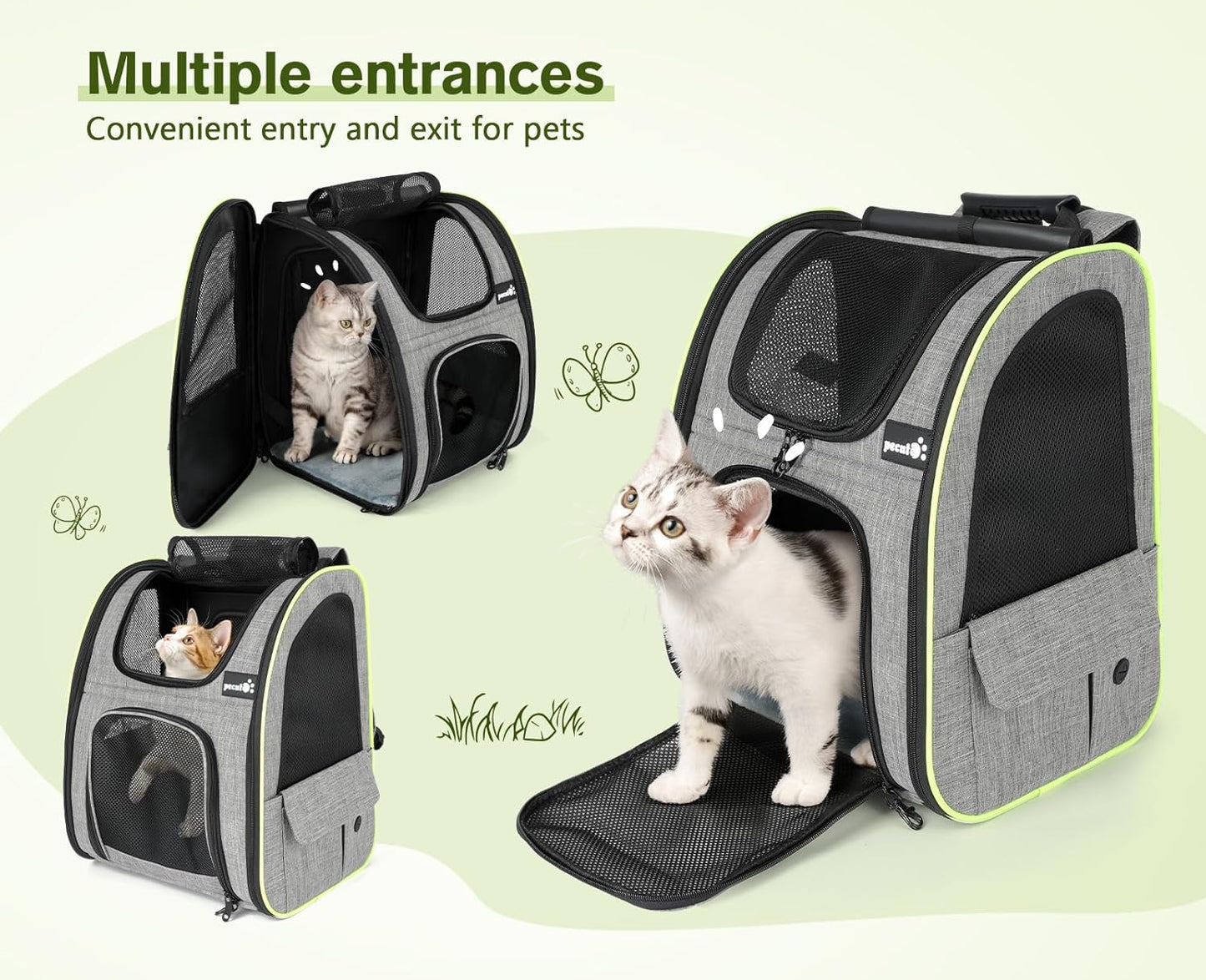 Pecute Pet Carrier Backpack, Dog Carrier Backpack Expandable with Breathable Mesh for Pets <6kg, Pet Backpack Carrier for Hiking Travel Camping Outdoor