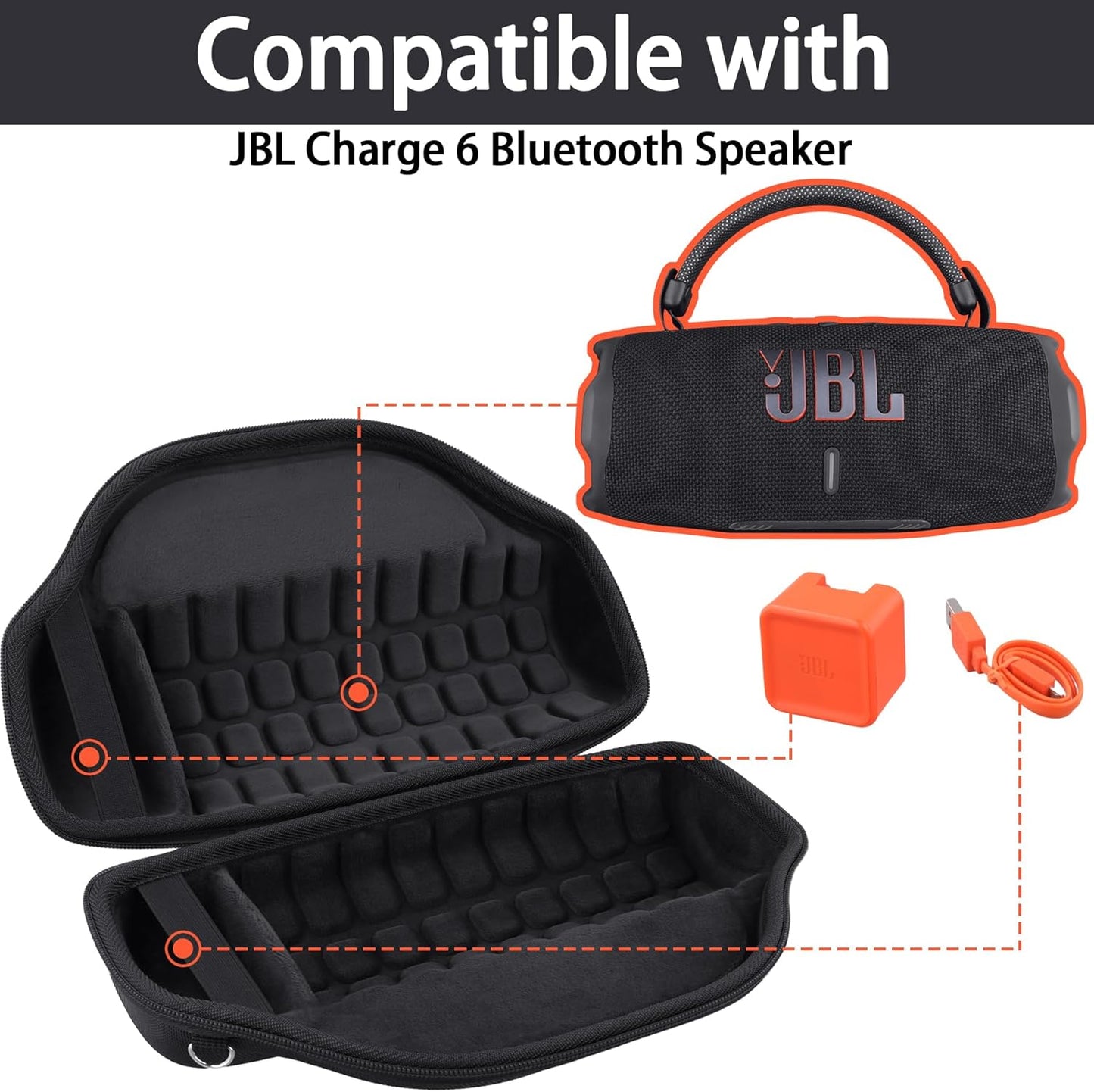co2CREA Case for JBL Charge 6 Waterproof Portable Bluetooth Speaker, Hard Travel Case with Detachable Shoulder Strap (White Case)