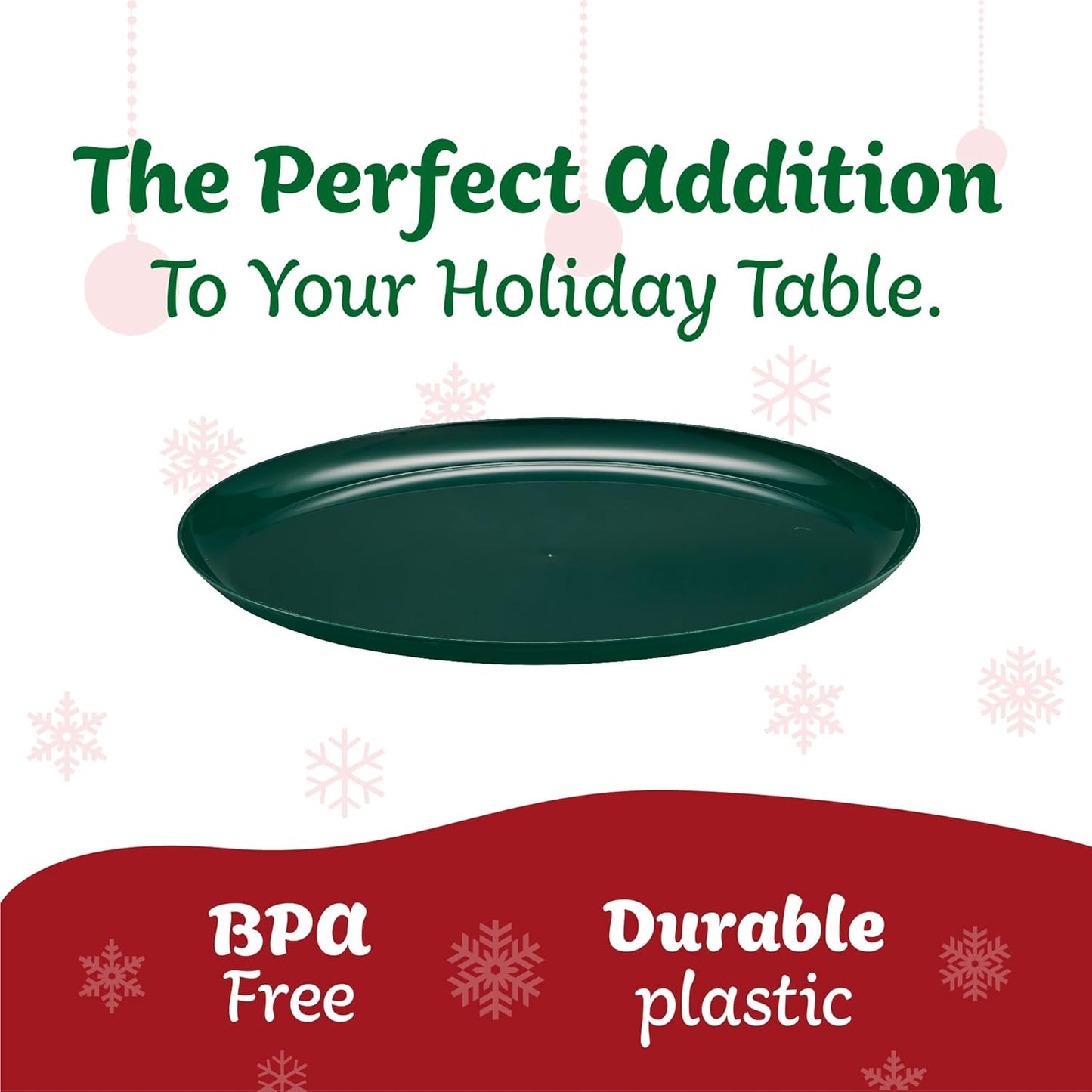 PLASTICPRO [30 Pack 10.7'' Christmass Green Plastic Party Plates Edge Collection Premium heavyweight Elegant Disposable Tableware Dishes