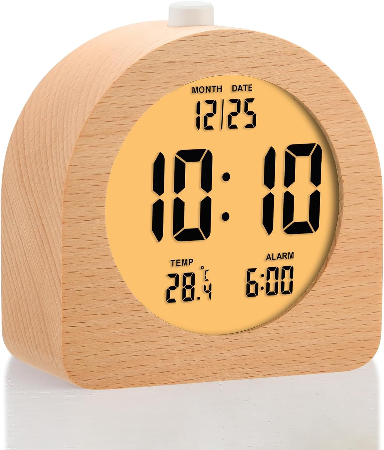 Plumeet Wooden Digital Alarm Clock for Bedrooms, Wood 4'' Battery Powered Alarm Clock with Snooze and Nightlight, Electronic LCD Desk Clock Display Time, Date, Temp, 12/24H, Wood Décor (Sapele, 3.2'')