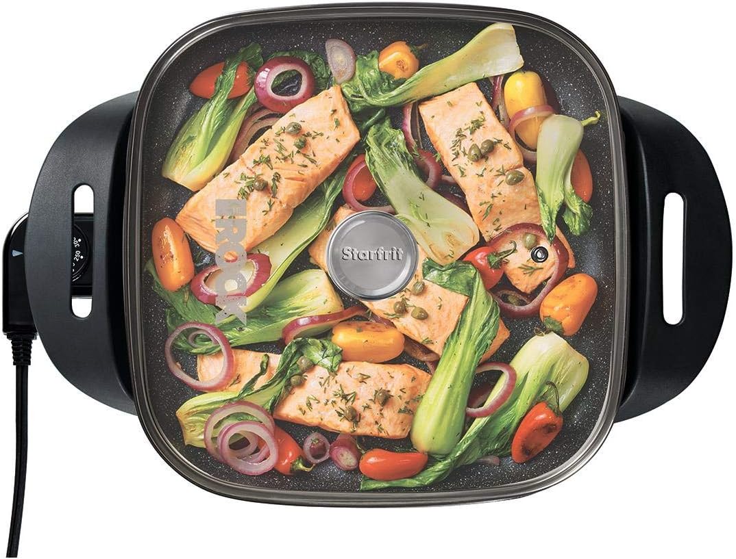 Starfrit The Rock Electric Skillet - 12" x 12" - Rock.Tec Non-Stick Cooking Surface - Tempered Glass Lid - 1200W