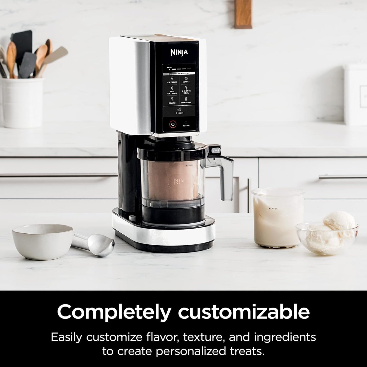 Ninja NC301 CREAMi Ice Cream Maker, for Gelato, Mix-ins, Milkshakes, Sorbet, Smoothie Bowls & More, 7 One-Touch Programs, with (2) Pint Containers & Lids, Compact Size, Perfect for Kids, Silver