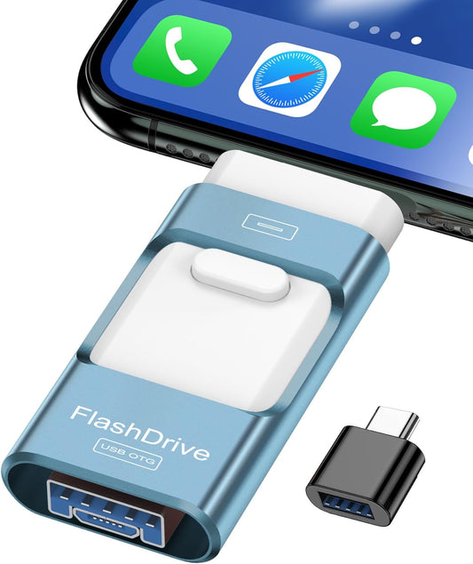 256GB Flash Drive for iPhone Photo Stick, Thumb Drive USB Stick High Speed Transfer USB Drives External Picture Video Storage Memory Expansion for iPhone/iPad/PC (Blue) - PuriLite