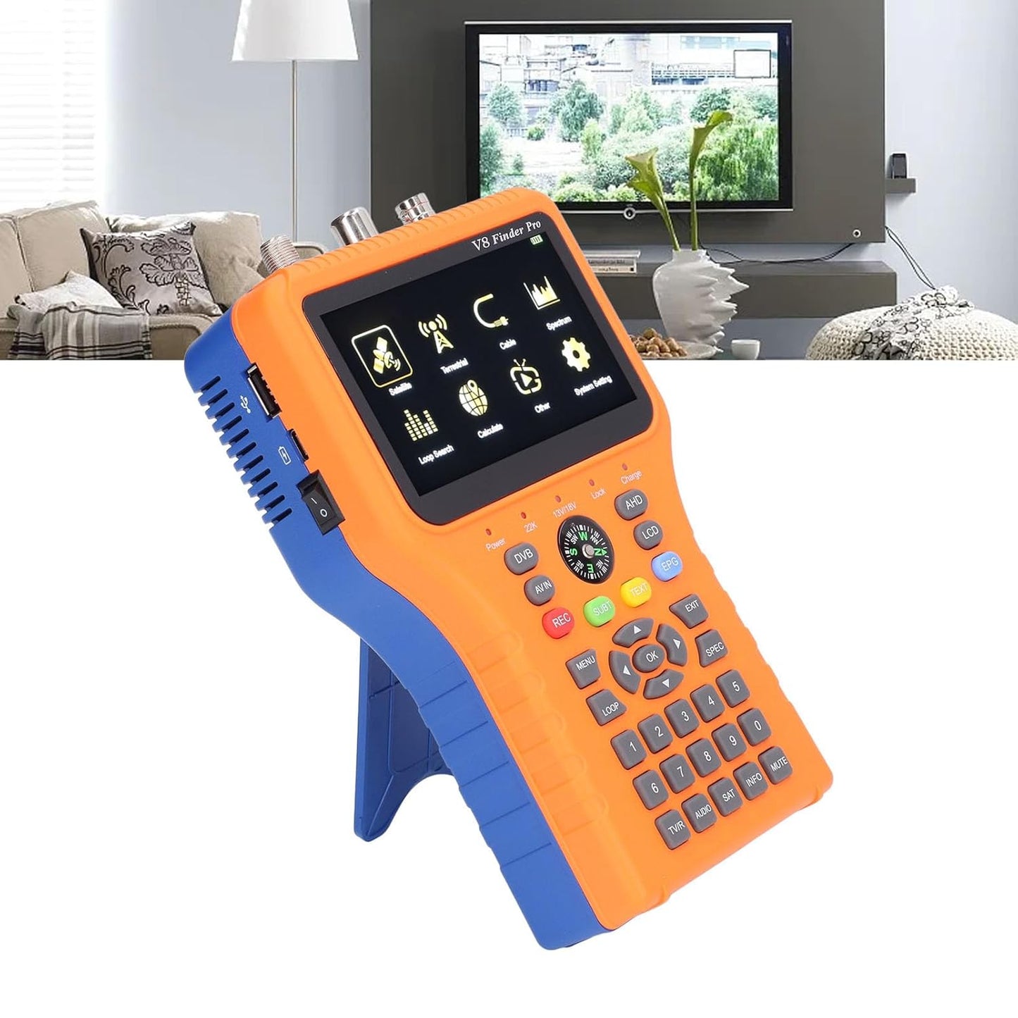 Satellite Finder, V8 Finder PRO FTA DVB S2 S2X Meter Digital Satellite Finder with 4.3inch LCD Screen Compass Function (US Plug)