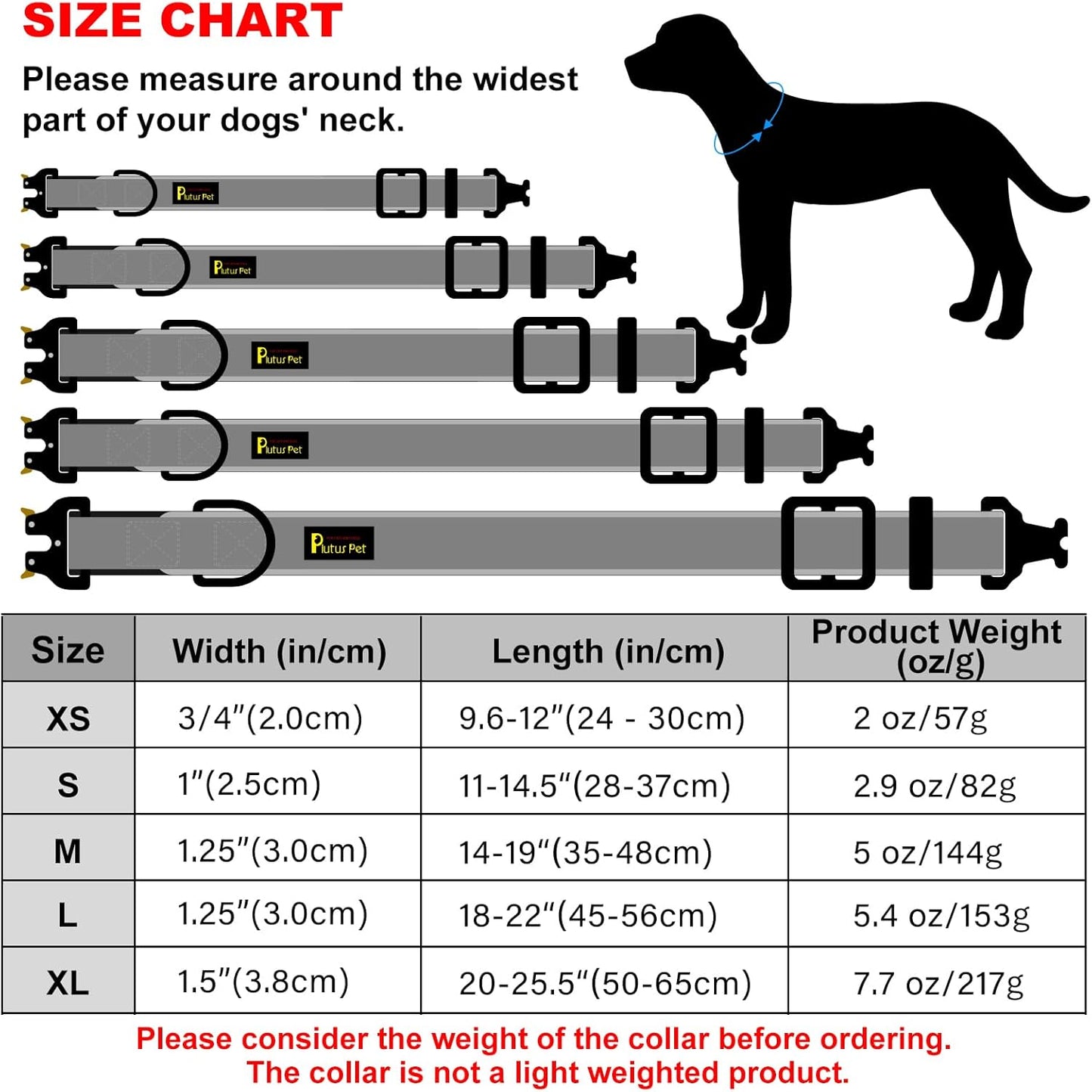 Plutus Pet Tactical Dog Collar, Reflective, Adjustable Heavy Duty Dog Collar, Soft Padded and Comfortable, for Small Medium and Large Dogs (Red, L)