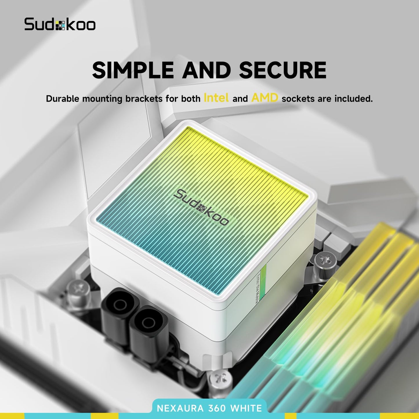 Sudokoo NEXAURA 240 White Liquid CPU Cooler: 240mm AIO CPU Cooler with PWM Pump & ARGB Pump Head - Water Cooling with FDB Fans for Intel LGA 1851/1700/1200/115X AMD AM5/AM4