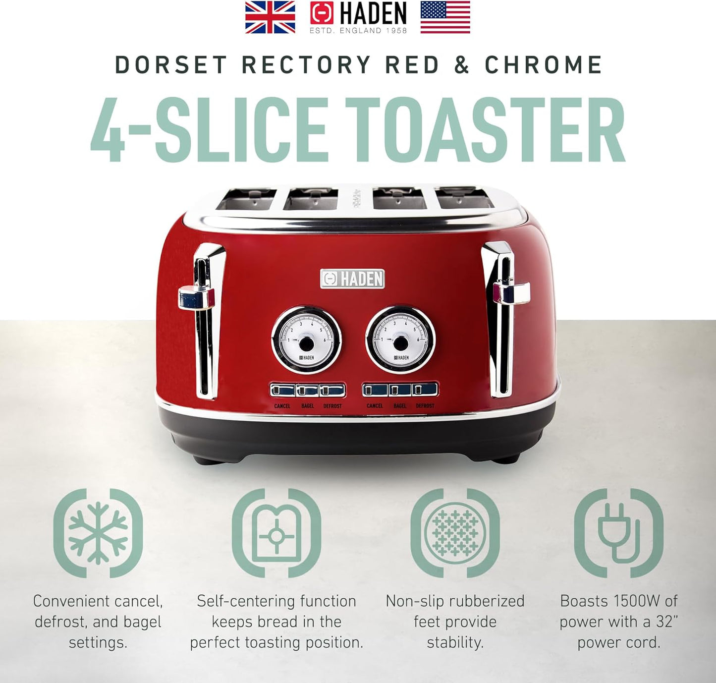 Haden Dorset 75083 Stainless Steel 1500W Retro Toaster 4 Slice Wide Slot w/Removable Crumb Tray and Settings, Black/Copper Toasters w/Adjustable Browning Control, Smart Toaster