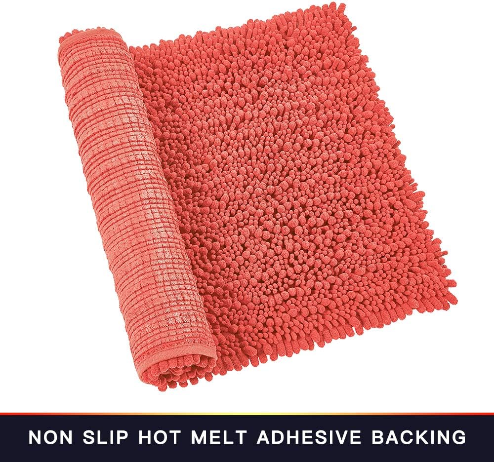 Walensee Bathroom Rug Non Slip Bath Mat (24x17 Inch Blush) Water Absorbent Super Soft Shaggy Chenille Machine Washable Dry Extra Thick Perfect Absorbant Best Small Plush Carpet for Shower Floor