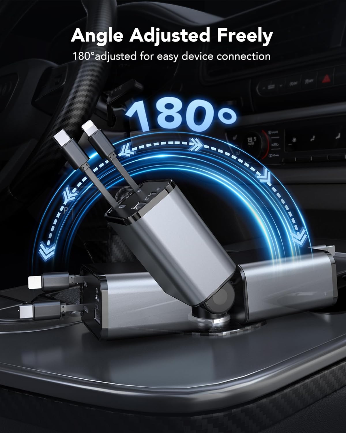 69W Retractable Car Charger, 4-in-1 Fast Car Phone Charger with 2.6ft Two Retractable Cables and USB C+USB A Car Charger Block Cube, Compatible with iPhone 16 15 14 13 12 Pro Max Plus,Galaxy,Pixel