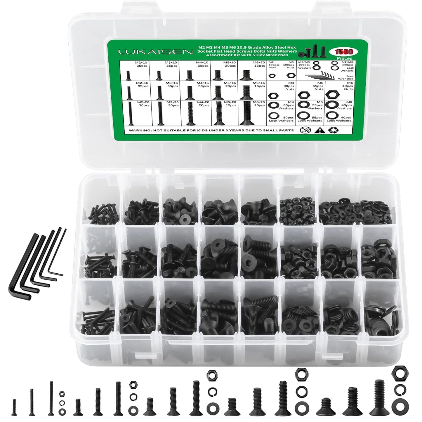 860PCS Metric Screw Assortment Kit, M2 M3 M4 M5 Machine Screws with Lock & Flat Washers, 10.9 Grade Alloy Steel, Metric Hex Button Head Cap Nuts and Bolts Assortment Kit with 4 Wrenches