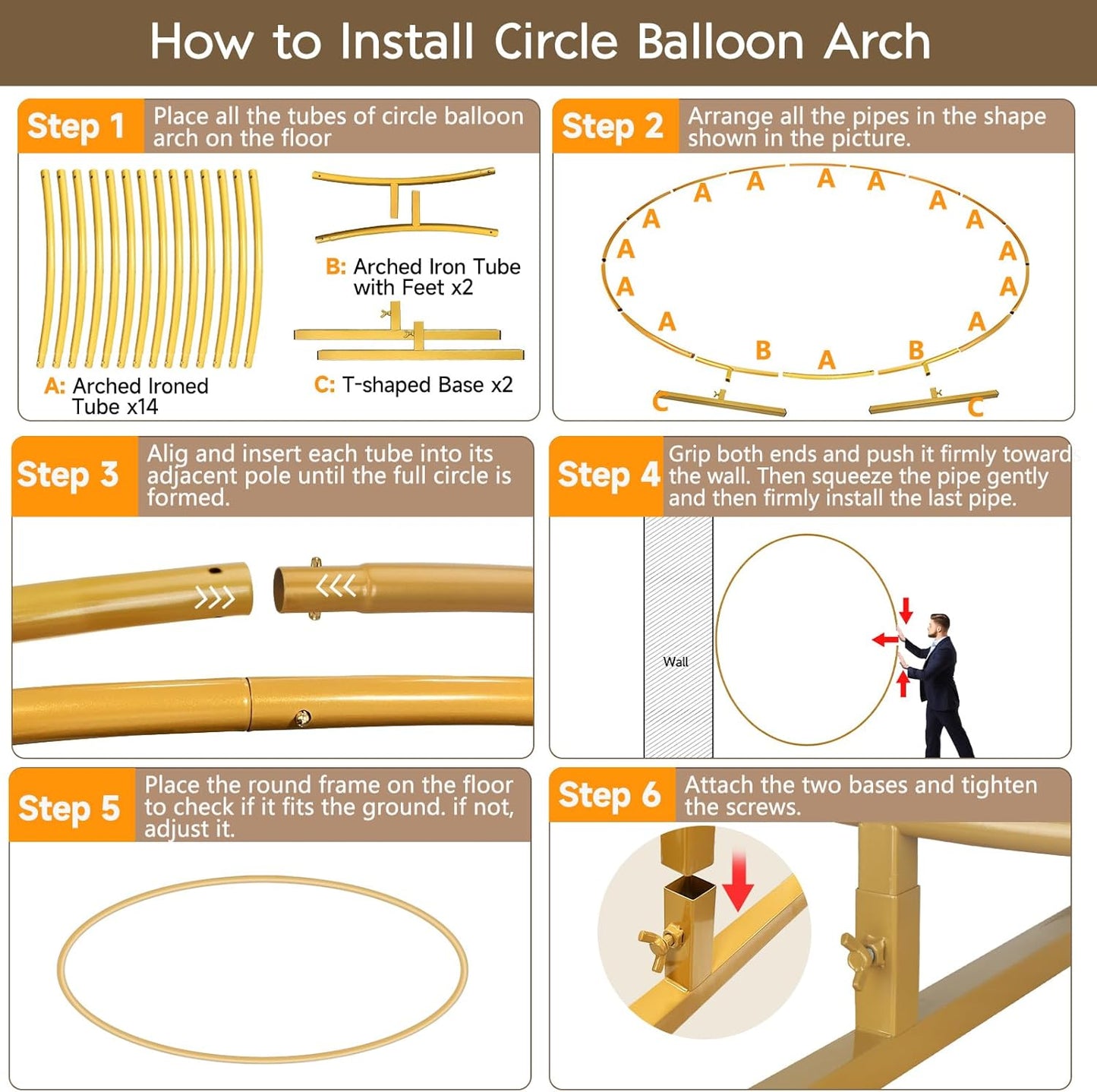 JEBUTU Balloon Arch Stand Metal Round Backdrop Stand Circle Balloon Arch Frame Wedding Arches 6.5FT for Ceremony Birthday Party Baby Shower Decoration
