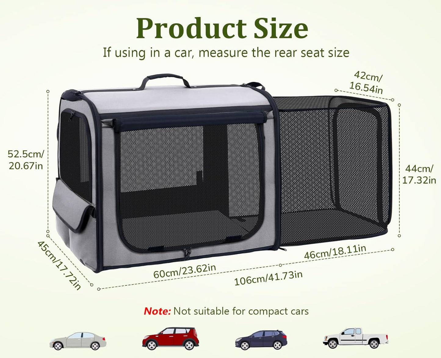 Pecute Collapsible Dog Crate for Pets<15kg, Pet Carrier Stable and Light Weight, Soft Dog Crate with Breathable Windows, Portable Dog Carrier with Curtain 61×45×52 cm (Green)