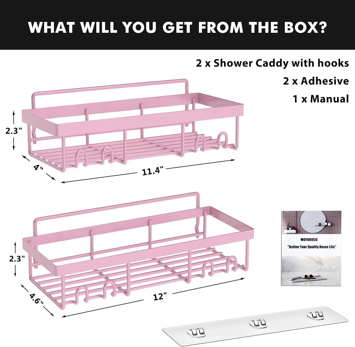 Moforoco Shower Caddy Shelf Organizer Rack, Self Adhesive Black Bathroom Shelves Basket, Home Farmhouse Wall Shower Inside Organization and Storage Decor Rv Accessories, First Apartment Essentials