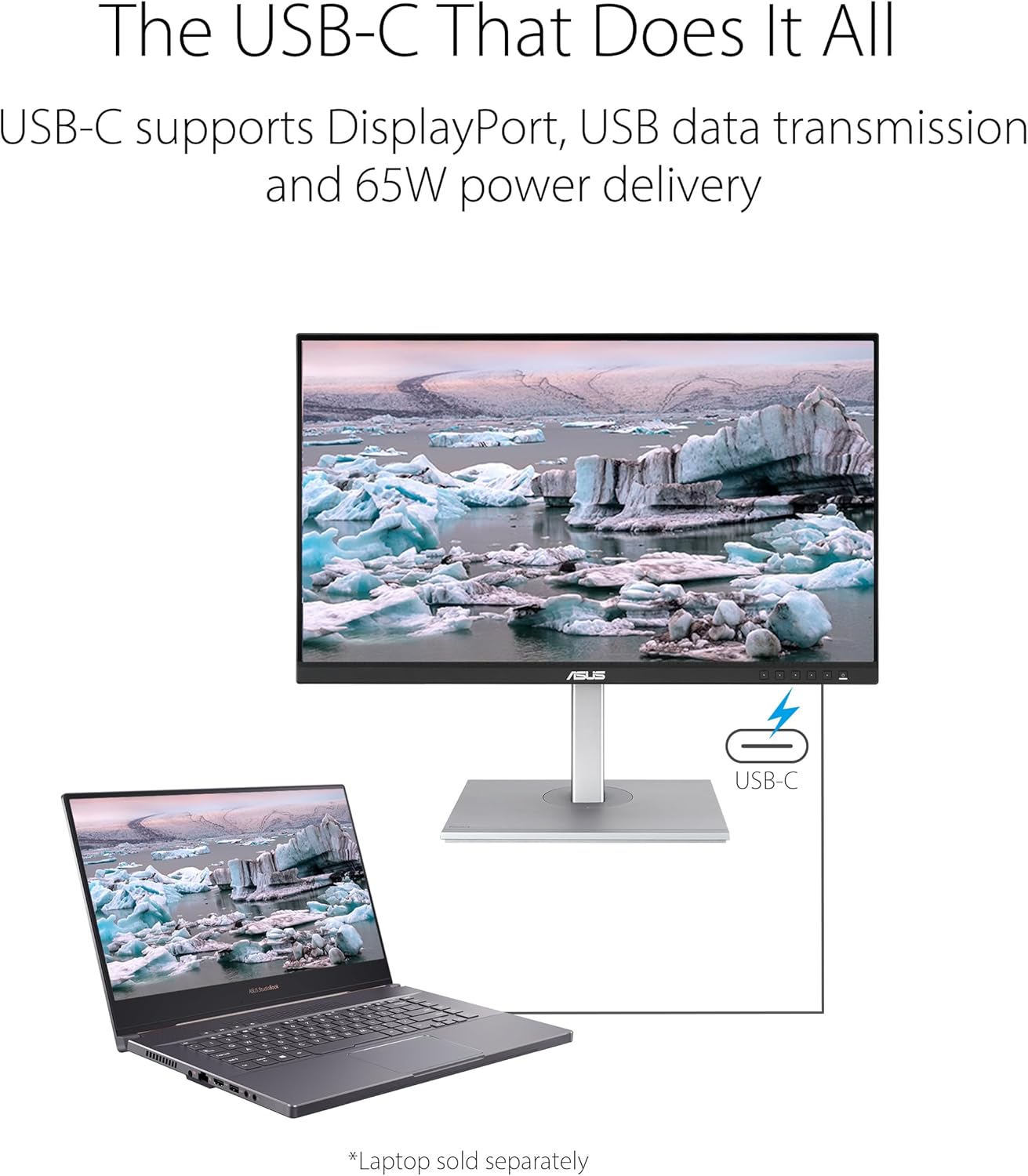 ASUS ProArt Display 27" Monitor PA278CV - WQHD (2560 x 1440), IPS, 100% sRGB, 100% Rec. 709, ΔE < 2, Calman Verified, USB Hub, USB-C, DisplayPort Daisy-Chaining, HDMI, Eye Care, Height Adjustable , BLACK/SLIVER