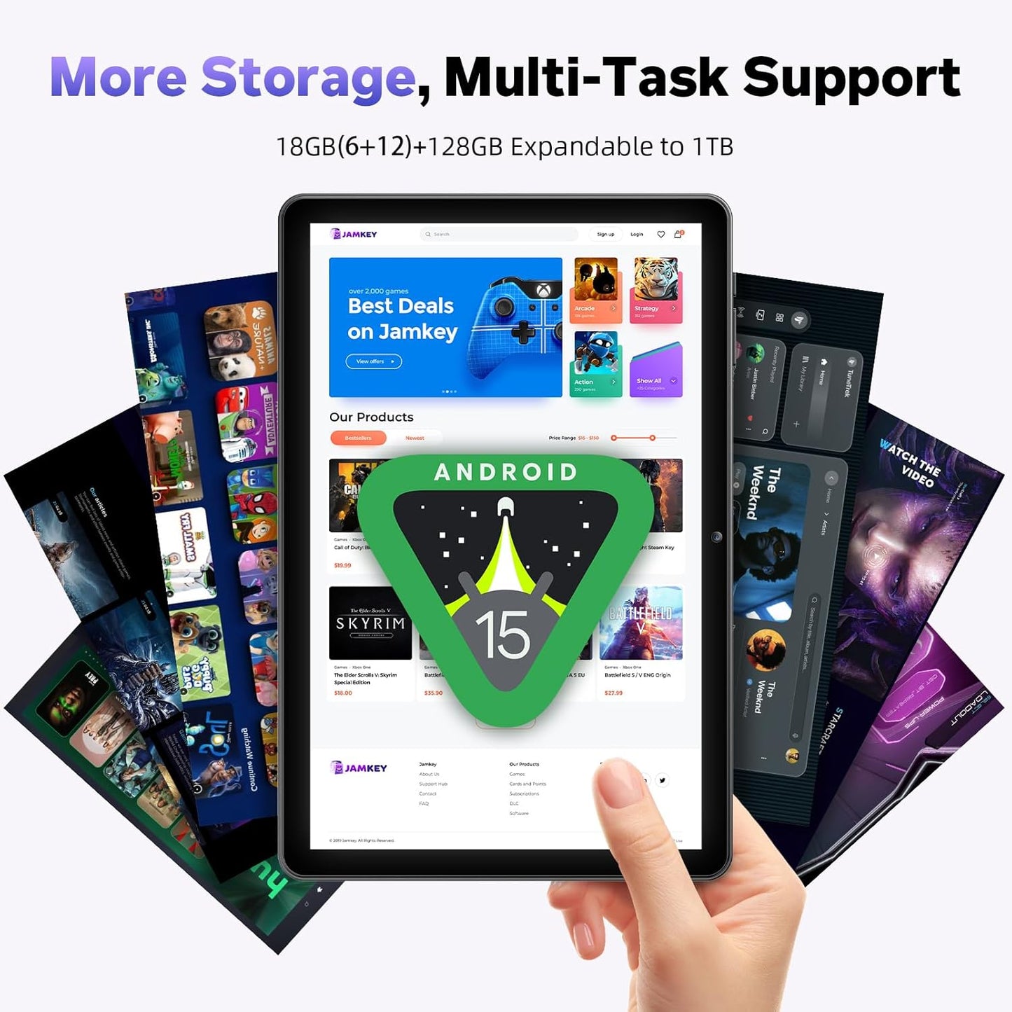 10 Inch Tablet Android 15 Tablets, Octa-Core Tablette Android, 18GB+128GB, 1TB Expand, 1280x800 IPS HD Display, GPS, Widevine L1, 5G+2.4G WiFi, 5MP+8MP Dual Camera, Bluetooth5.4, 6000mAh, Black