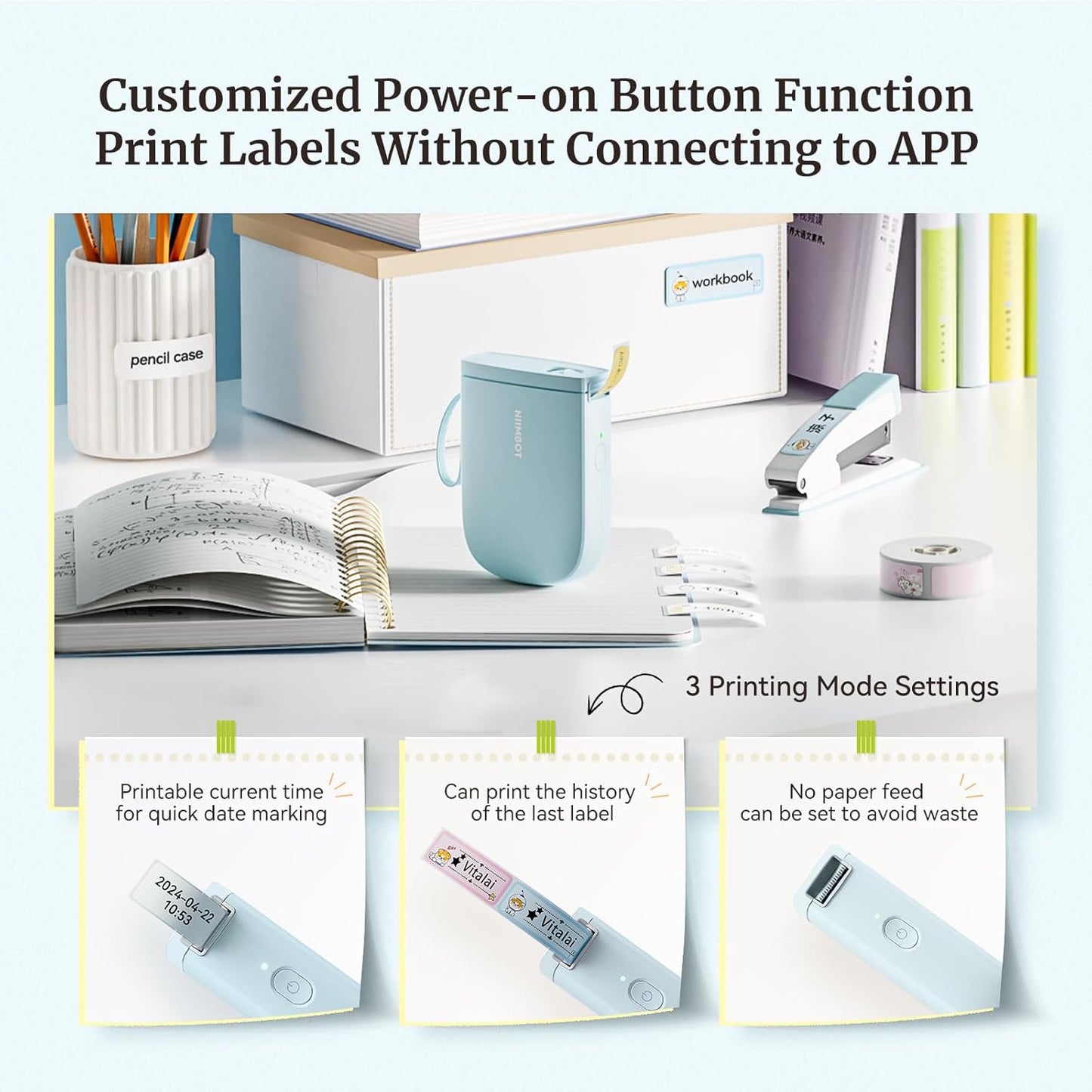 NIIMBOT D110 Mini Label Maker Machine with Tape(Pre-Cut Size 12x40mm), Portable Bluetooth Sticker Printer, Inkless Automatic Feeding One-Touch Custom Printing, Compatible with Phone Only