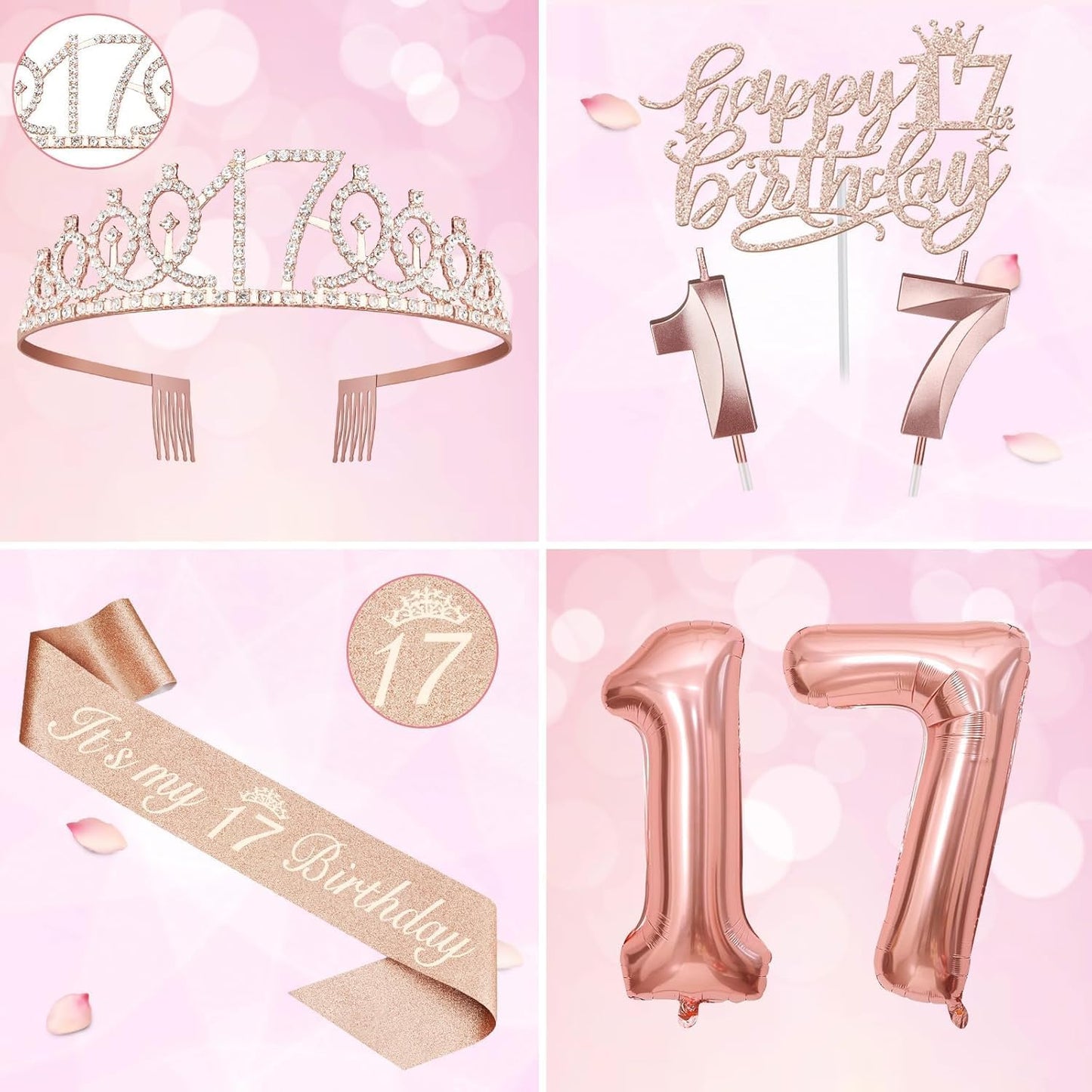 65th Birthday Decorations for Women, Including 65th Birthday Sash and Crown, Cake Topper and Candles, Number Balloons Rose Gold, 65 Year Old Gifts for Women