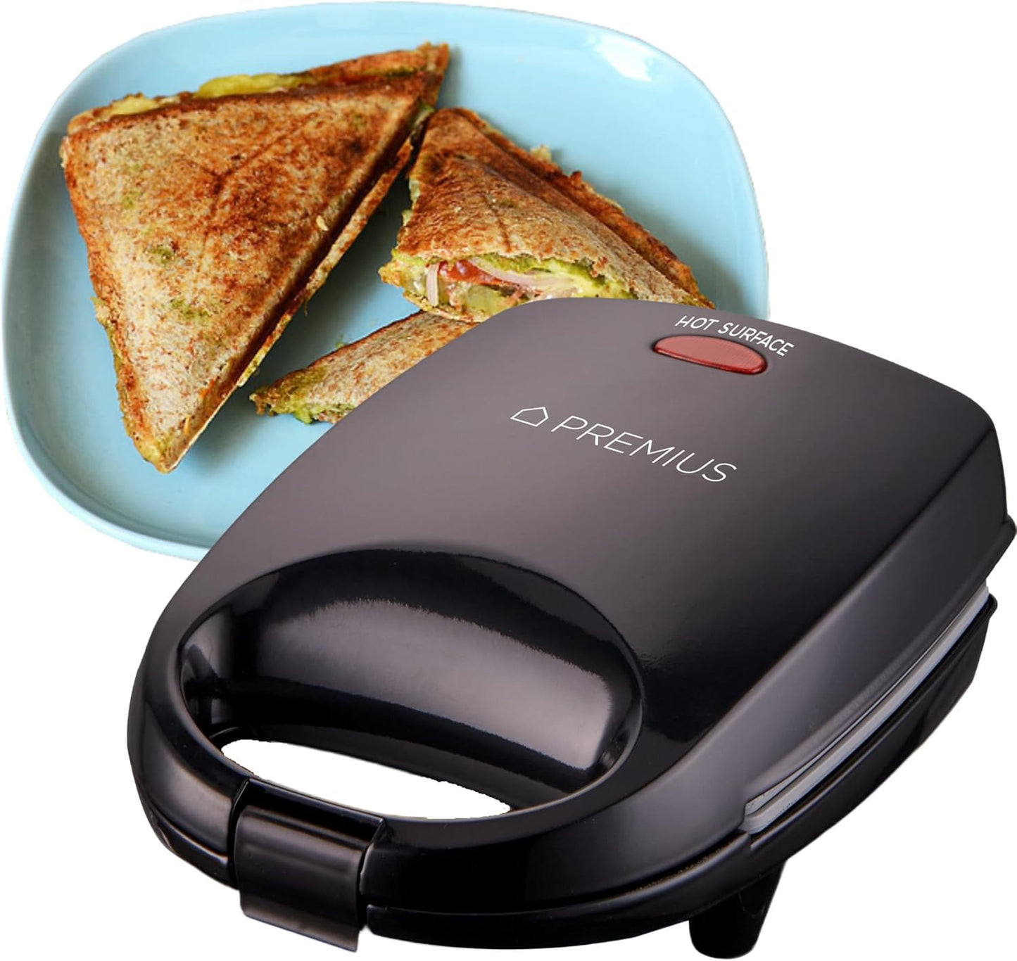 PREMIUS Ceramic NonStick Mini Snack Sandwich Maker, Indicator Light, 5x4.4 Inch Mold, Great for French Toast, Tuna Melt, Egg & Grilled Cheese, Pancake Sandwich, Desserts, Toasties, 520 W (Red)