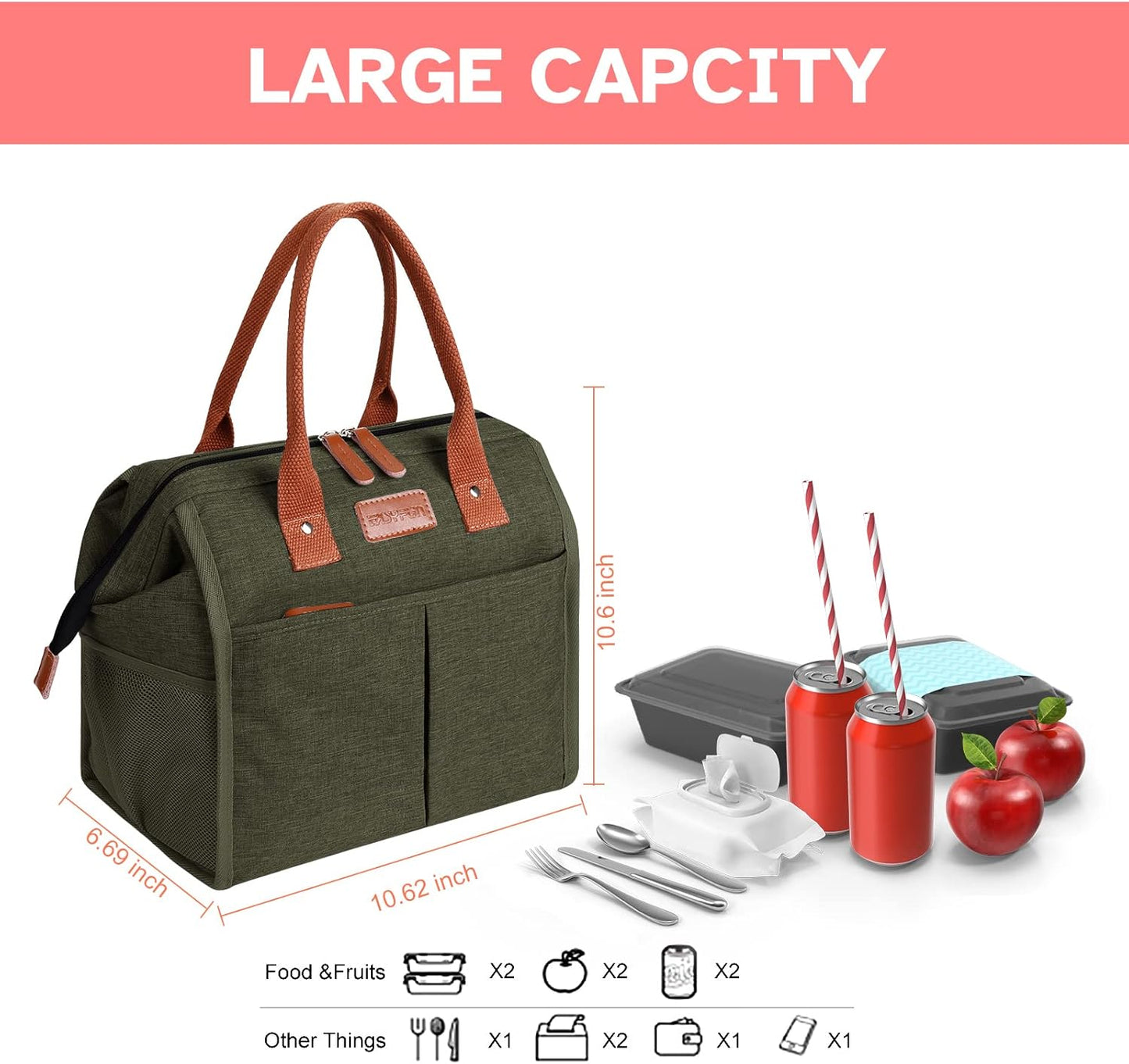Lunch Bag for Women & Men, Insulated Lunch Box Cooler Tote Bags, Adult Reusable Lunch Boxes with Water Resistant for Work, Travel and Picnic (Grey)