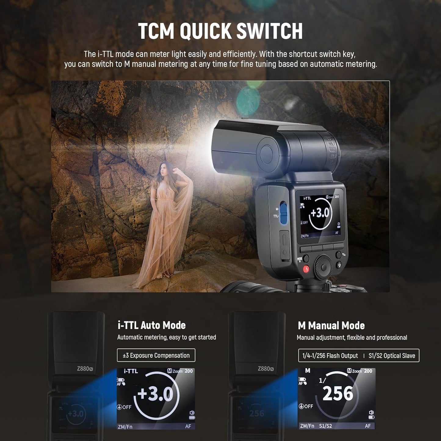 NEEWER Z880-C 2.4G 76Ws TTL Camera Flash Speedlite Compatible with Canon, Upgraded UI, Adjustable Modeling Lamp, TTL/M Quick Switch TCM Key, 1/8000s HSS 7.2V/3000mAh Battery 600 Full Power Flash