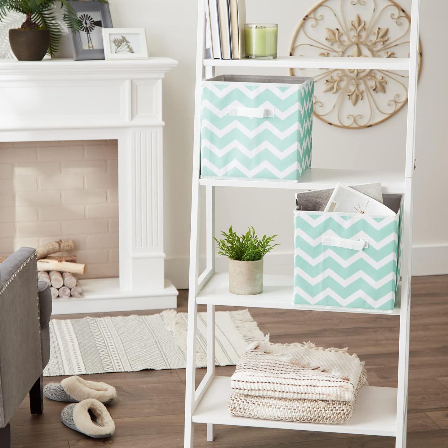 DII Foldable Fabric Storage Containers for Nurseries, Offices, Closets, Home Decor, Cube Organizers & Everyday Storage Needs, (Large - 11 x 11 x 11) Scroll Nautical Blue - Set of 2