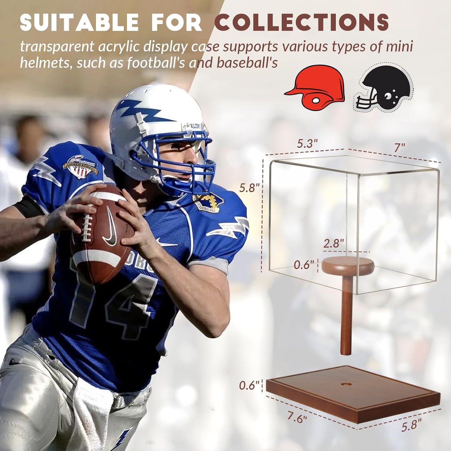 JupDec Baseball Display Case, Clear Cube Baseball Holder with Wooden Base, Autograph Baseball Stand Box for Single Ball, Acacia Wood, Brown, 1 Pack