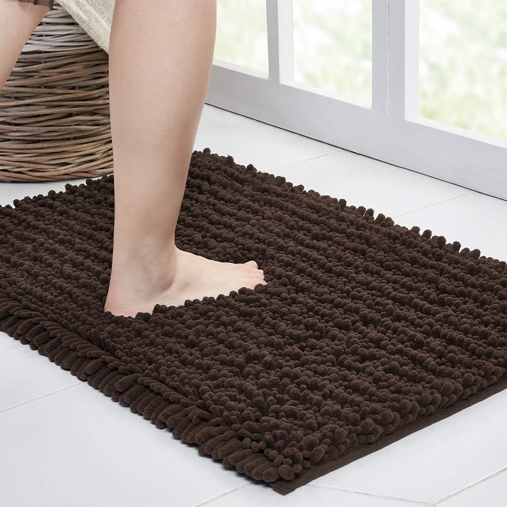 Walensee Bathroom Rug Non Slip Bath Mat (24x17 Inch Blush) Water Absorbent Super Soft Shaggy Chenille Machine Washable Dry Extra Thick Perfect Absorbant Best Small Plush Carpet for Shower Floor