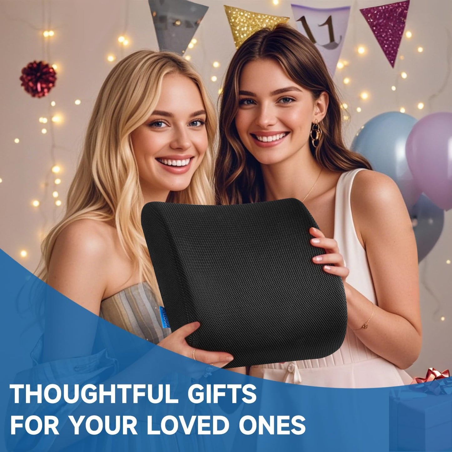 Lumbar Support Pillow for Office Chair Car Memory Foam Back Cushion Back Pain Relief Improve Posture Large Back Pillow for Computer, Gaming Chair, Recliner with Mesh Cover Double Adjustable Straps
