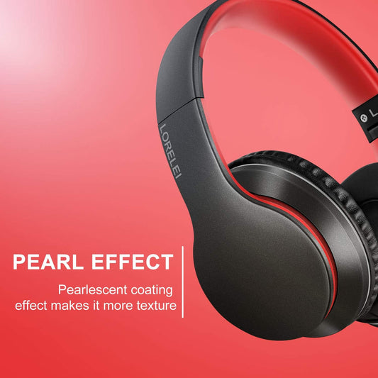 LORELEI X6 Over-Ear Headphones with Microphone, Lightweight Foldable & Portable Stereo Bass Headphones with 1.45M No-Tangle,Wired Headphones for Smartphone Tablet MP3 / 4 (Black-Red) - PuriLite