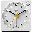 Braun Classic Analogue Alarm Clock with Snooze and Continuous Backlight, Quiet Quartz Movement, Crescendo Beep Alarm in White, Model BC22W.