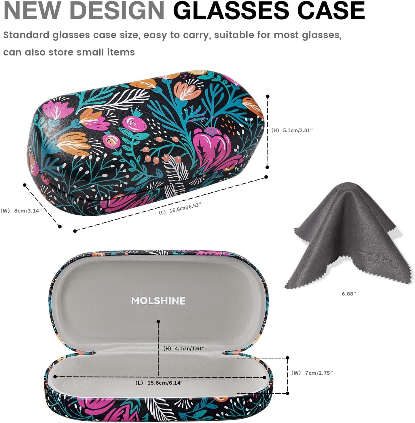 molshine Hard Shell Leather Sunglasses Case,Classic Large Glasses Case for Women Men,Sunglass Eyeglasses