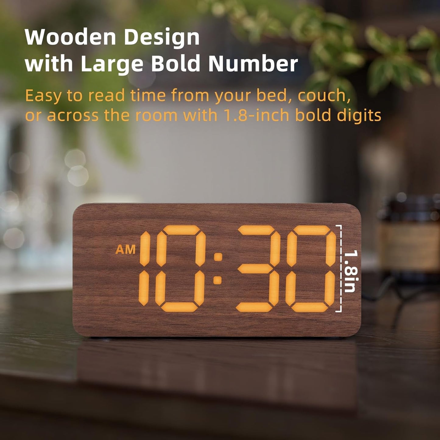 Purilite Select Wooden Digital Alarm Clock with Large LED Display