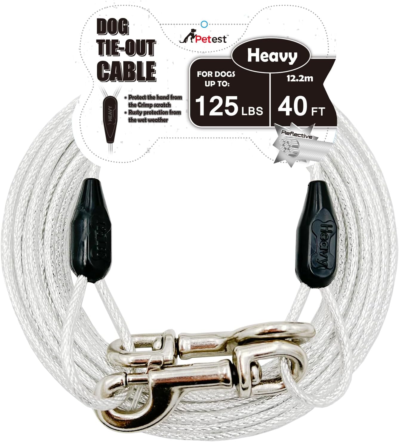 Petest 25ft Reflective Tie-Out Cable for Small Dogs Up to 35 Pounds