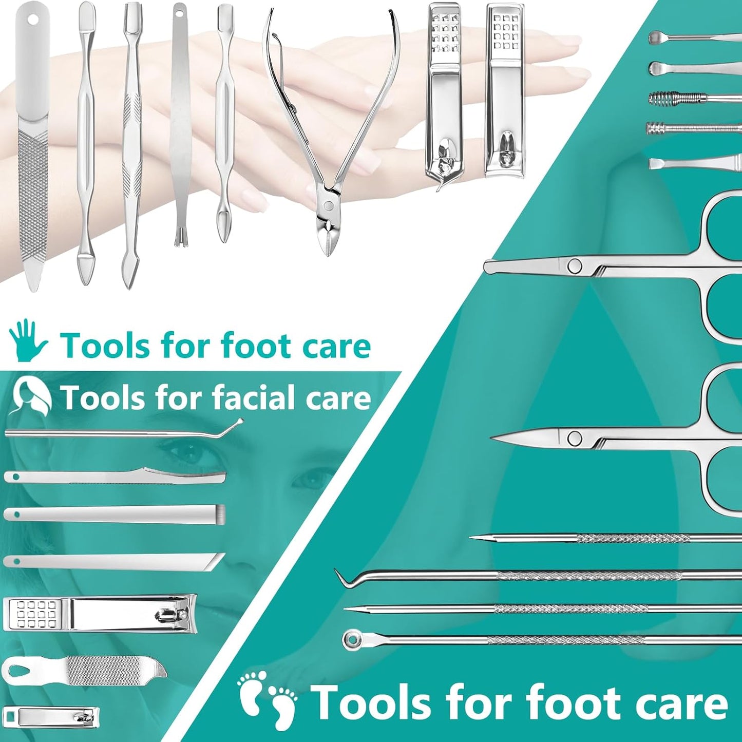 Nail Clippers Set, 26 Piece Manicure Set & Pedicure Kit, Stainless Steel Fingernail & Toenail Clipper Cutters, Professional Nail Care Tools with Luxurious Travel Case for Men and Women, Black